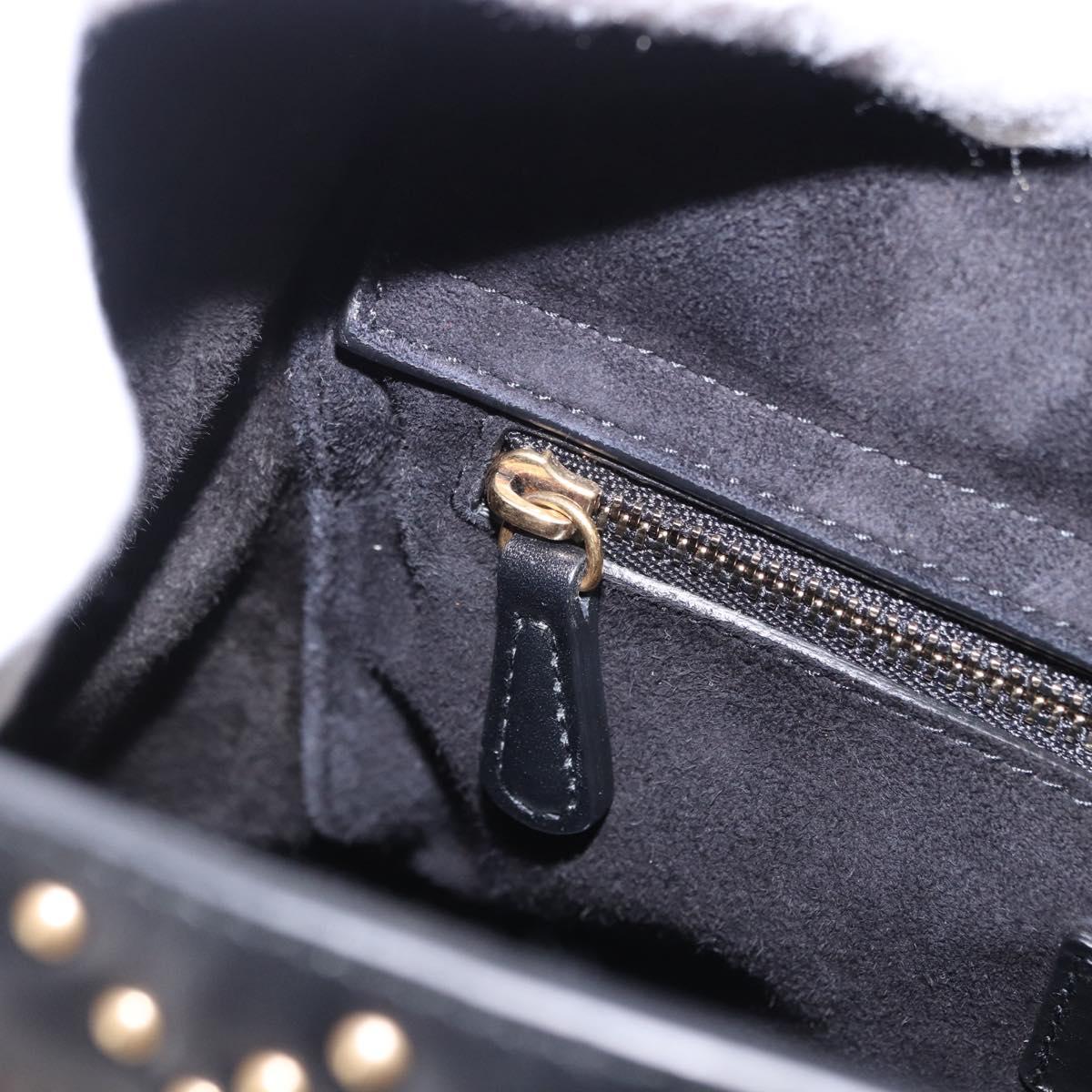 Christian Dior Lady Dior Studs Hand Bag Leather 2way Black Gold Auth ki6712M