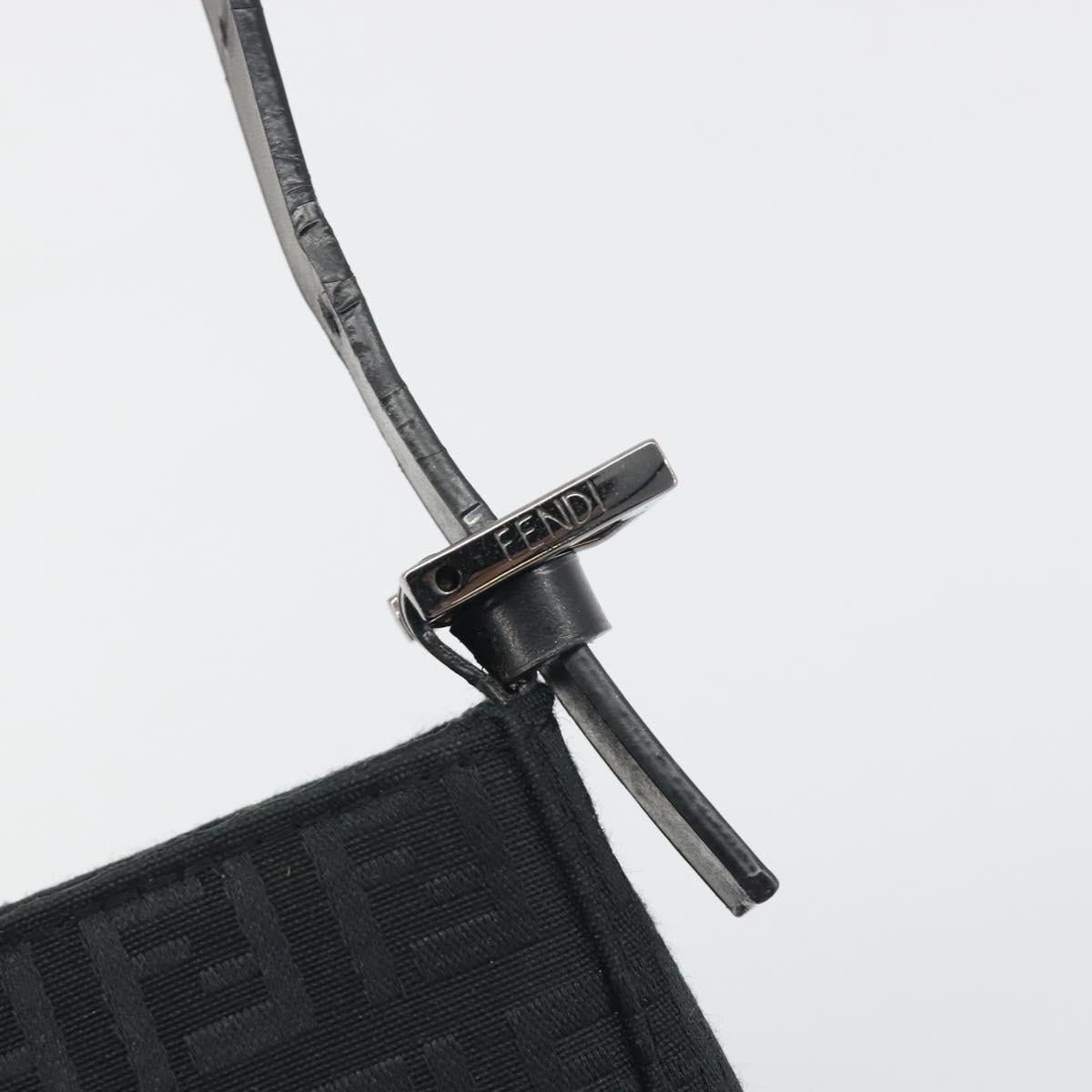 FENDI Zucchino Canvas Shoulder Bag Black Silver 8BR042 Auth ki6713A