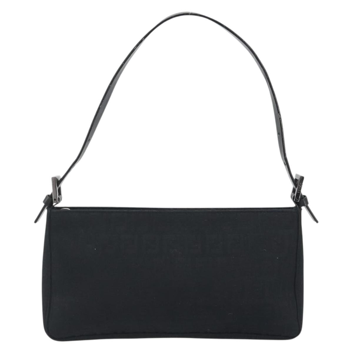 FENDI Zucchino Canvas Shoulder Bag Black Silver 8BR042 Auth ki6713A