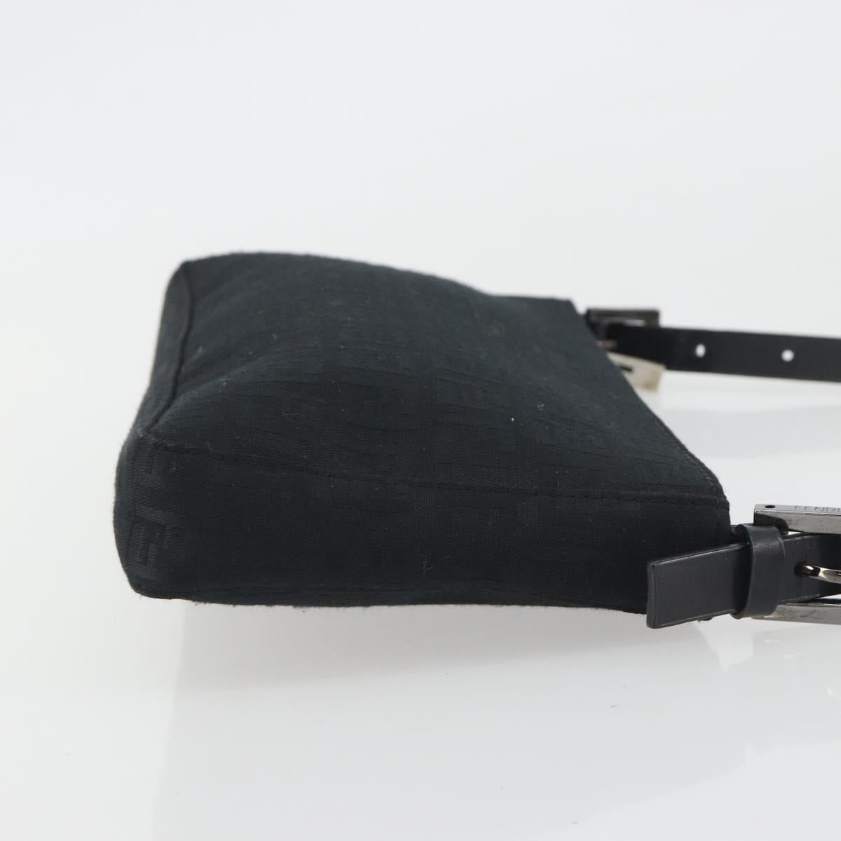 FENDI Zucchino Canvas Shoulder Bag Black Silver 8BR042 Auth ki6713A