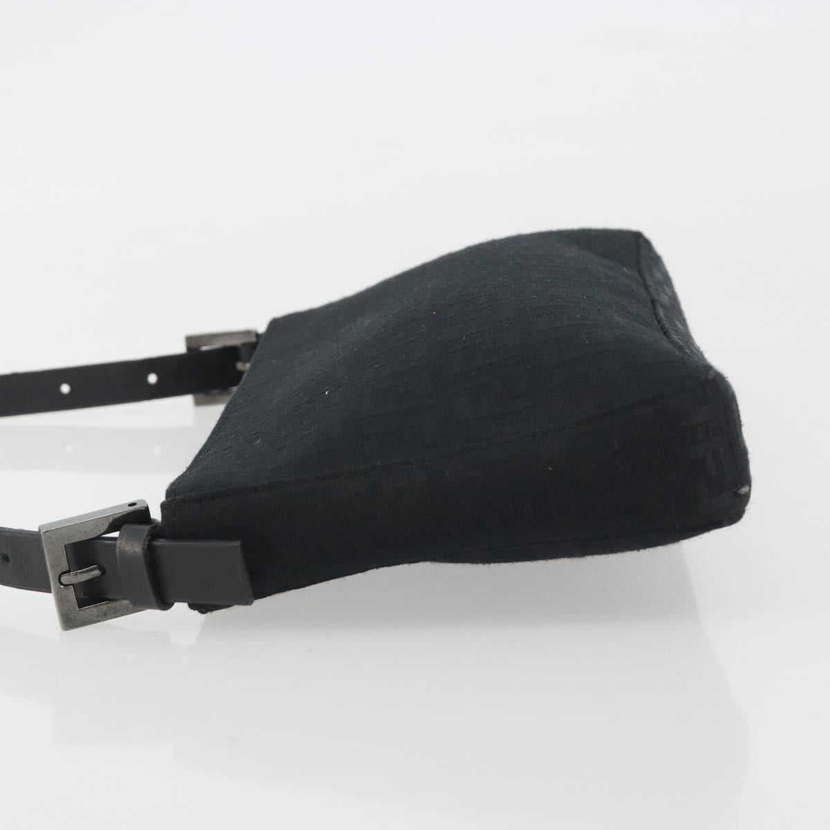 FENDI Zucchino Canvas Shoulder Bag Black Silver 8BR042 Auth ki6713A