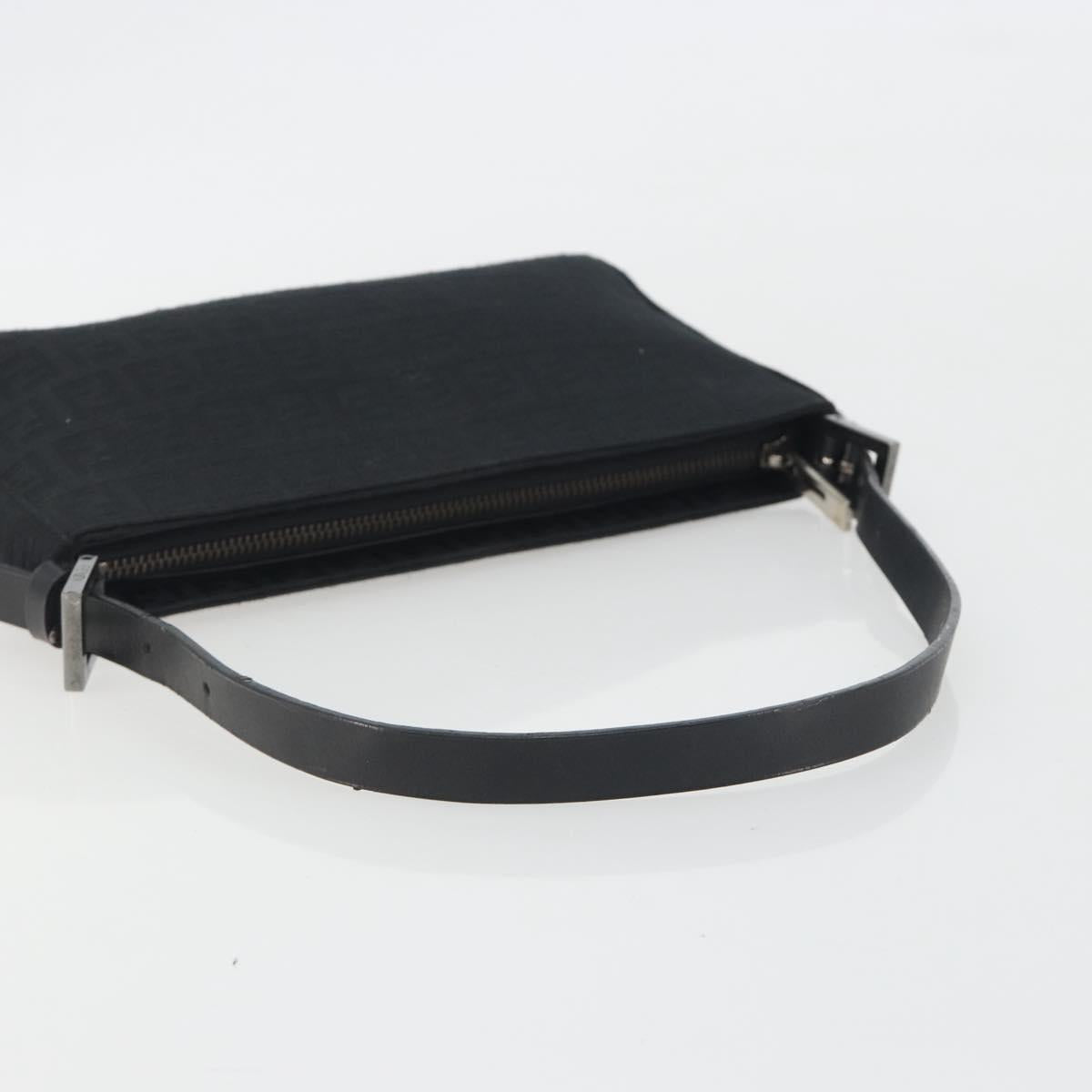 FENDI Zucchino Canvas Shoulder Bag Black Silver 8BR042 Auth ki6713A