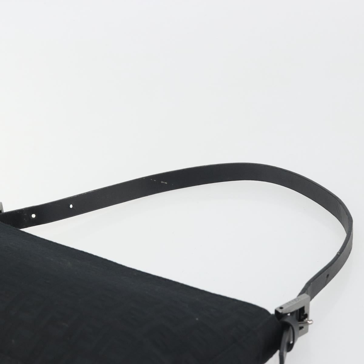 FENDI Zucchino Canvas Shoulder Bag Black Silver 8BR042 Auth ki6713A