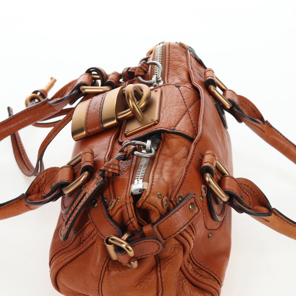 Chloe Paddington Hand Bag Leather Brown Gold Tone Auth ki6714M