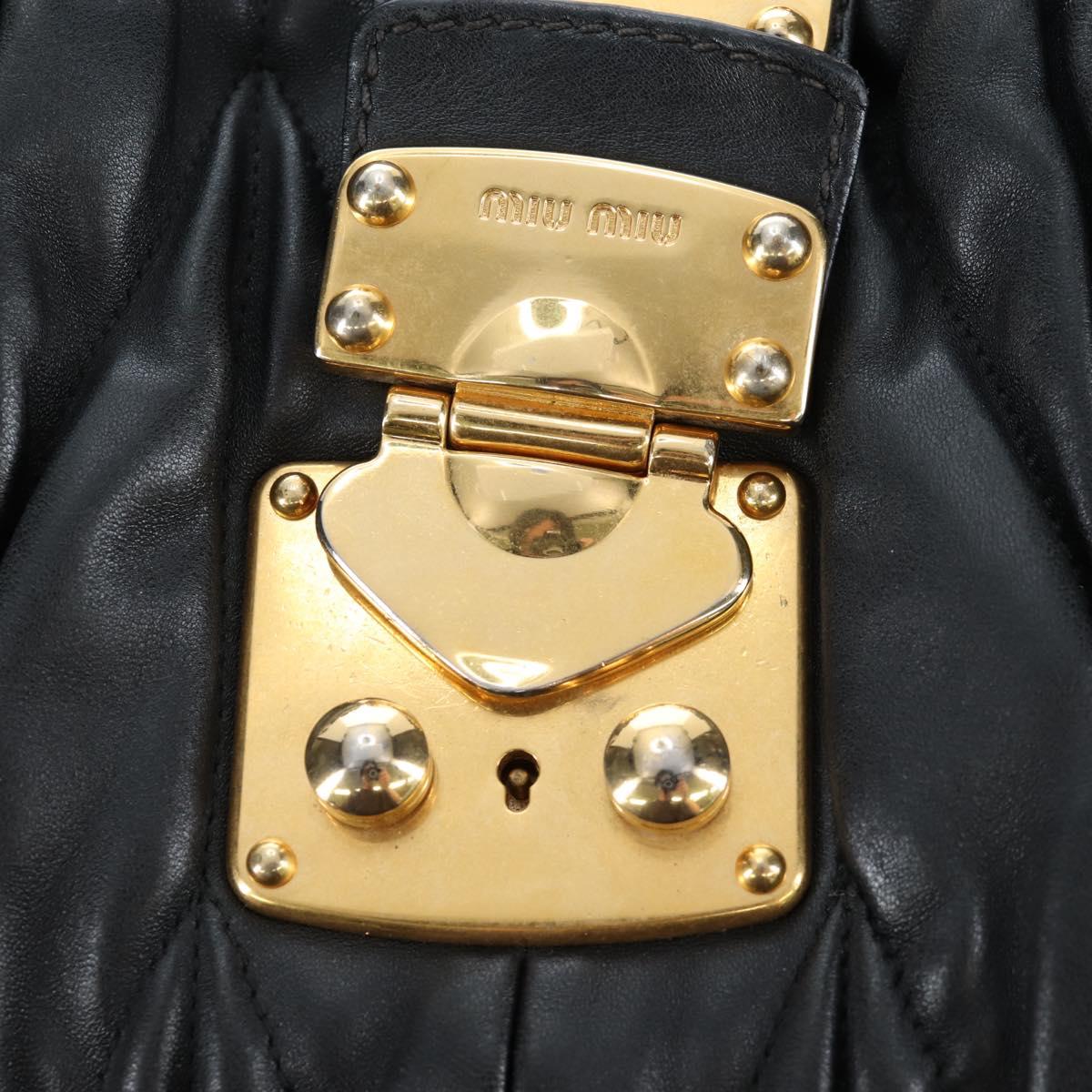 Miu Miu Matelasse Tote Bag Leather 2way Black Gold Tone Auth ki6716V