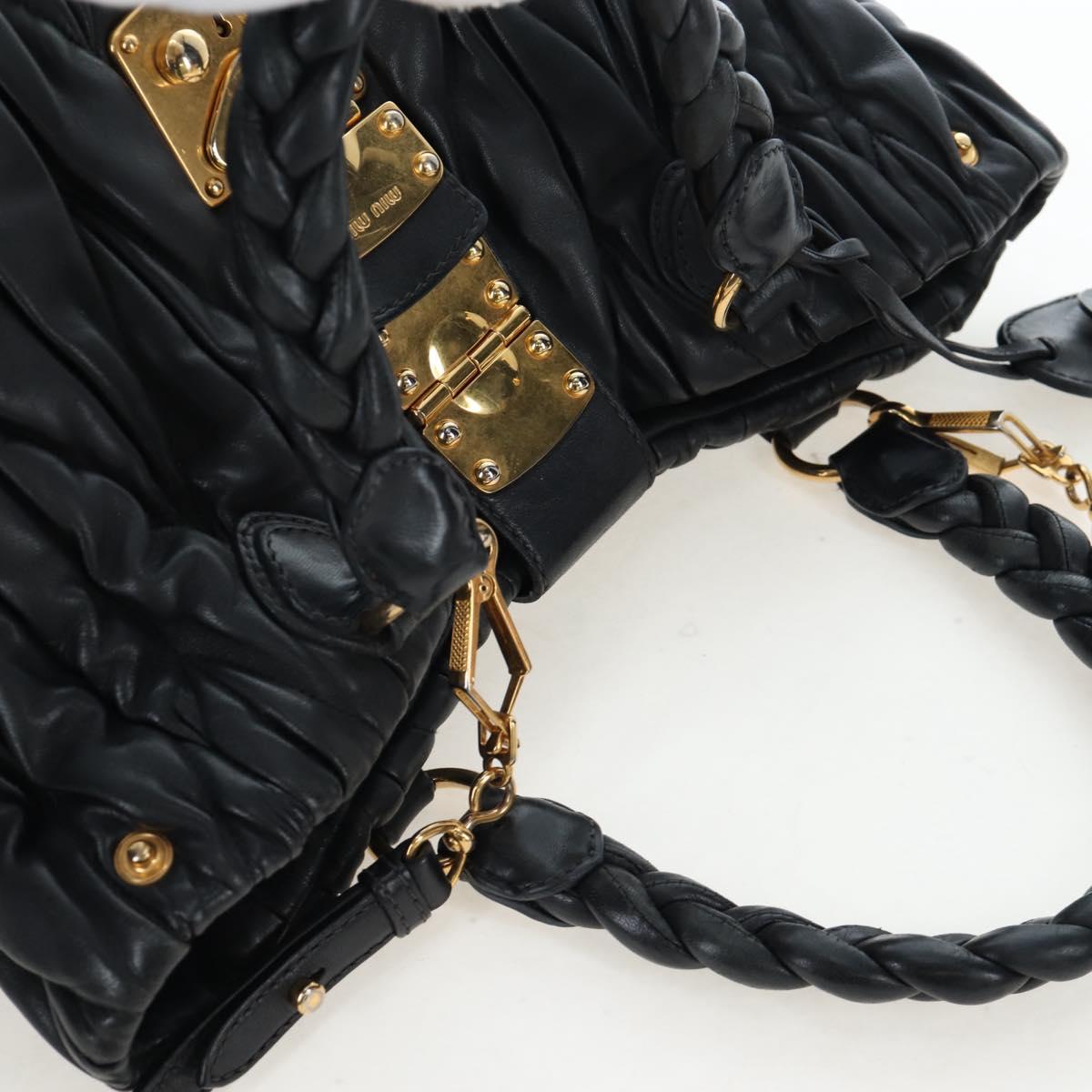 Miu Miu Matelasse Tote Bag Leather 2way Black Gold Tone Auth ki6716V