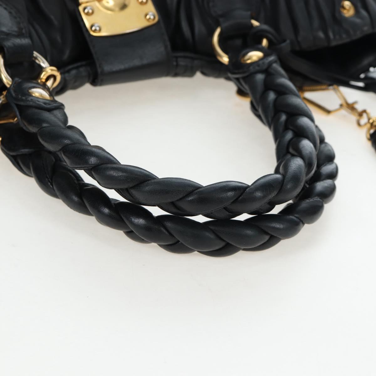Miu Miu Matelasse Tote Bag Leather 2way Black Gold Tone Auth ki6716V
