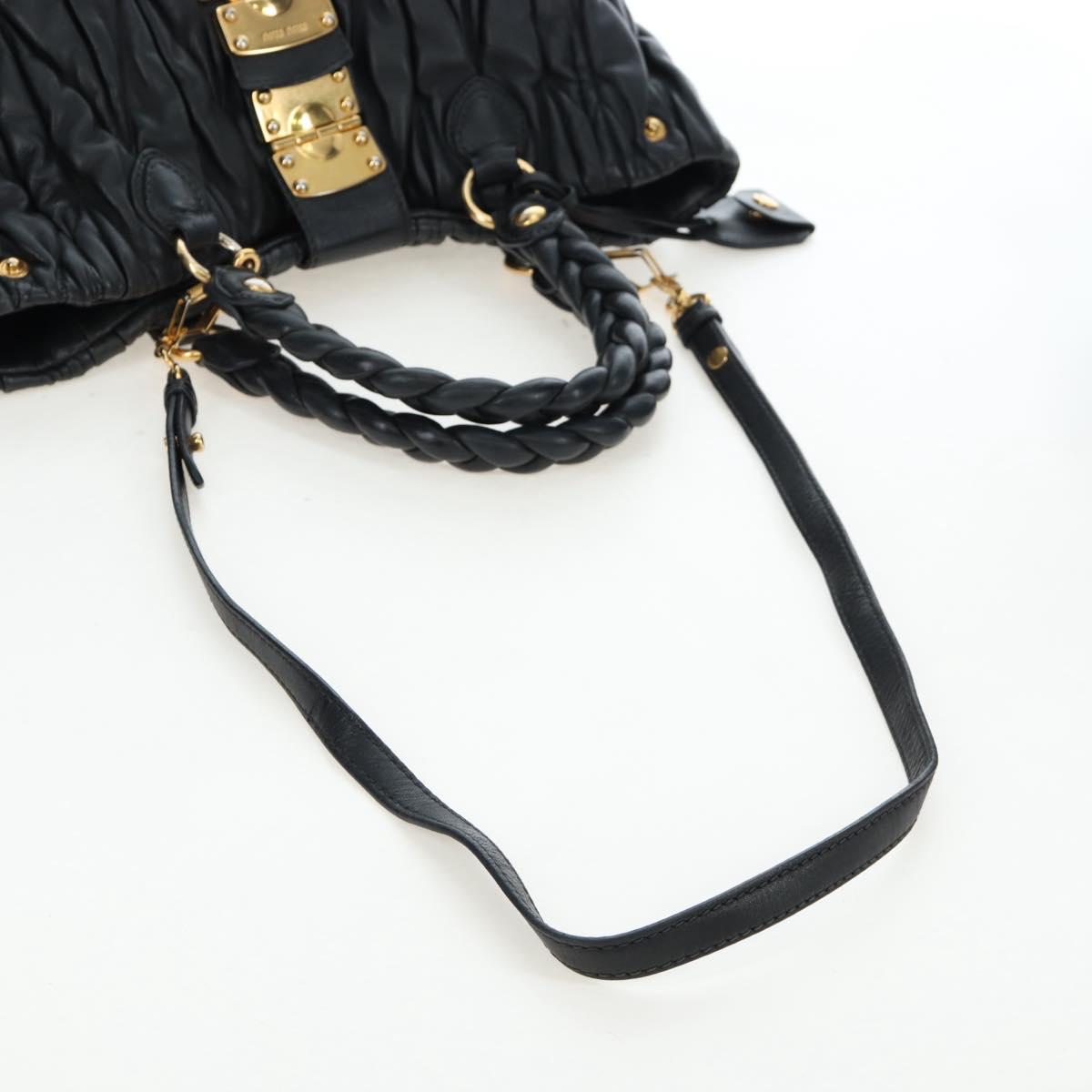 Miu Miu Matelasse Tote Bag Leather 2way Black Gold Tone Auth ki6716V