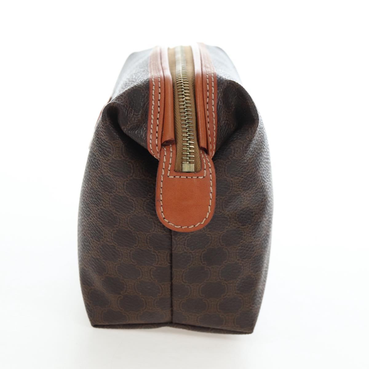 CELINE Macadam Pouch PVC Leather Brown Gold Tone Auth ki6717V