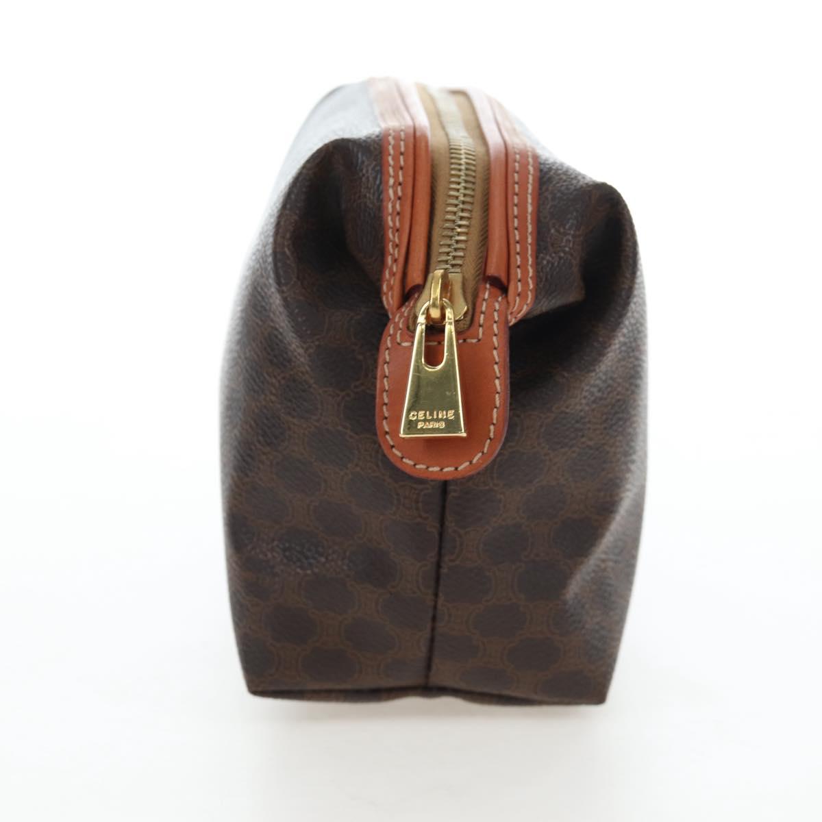 CELINE Macadam Pouch PVC Leather Brown Gold Tone Auth ki6717V