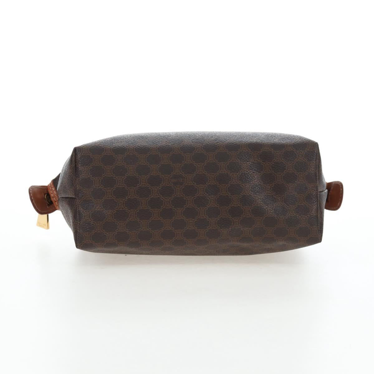 CELINE Macadam Pouch PVC Leather Brown Gold Tone Auth ki6717V