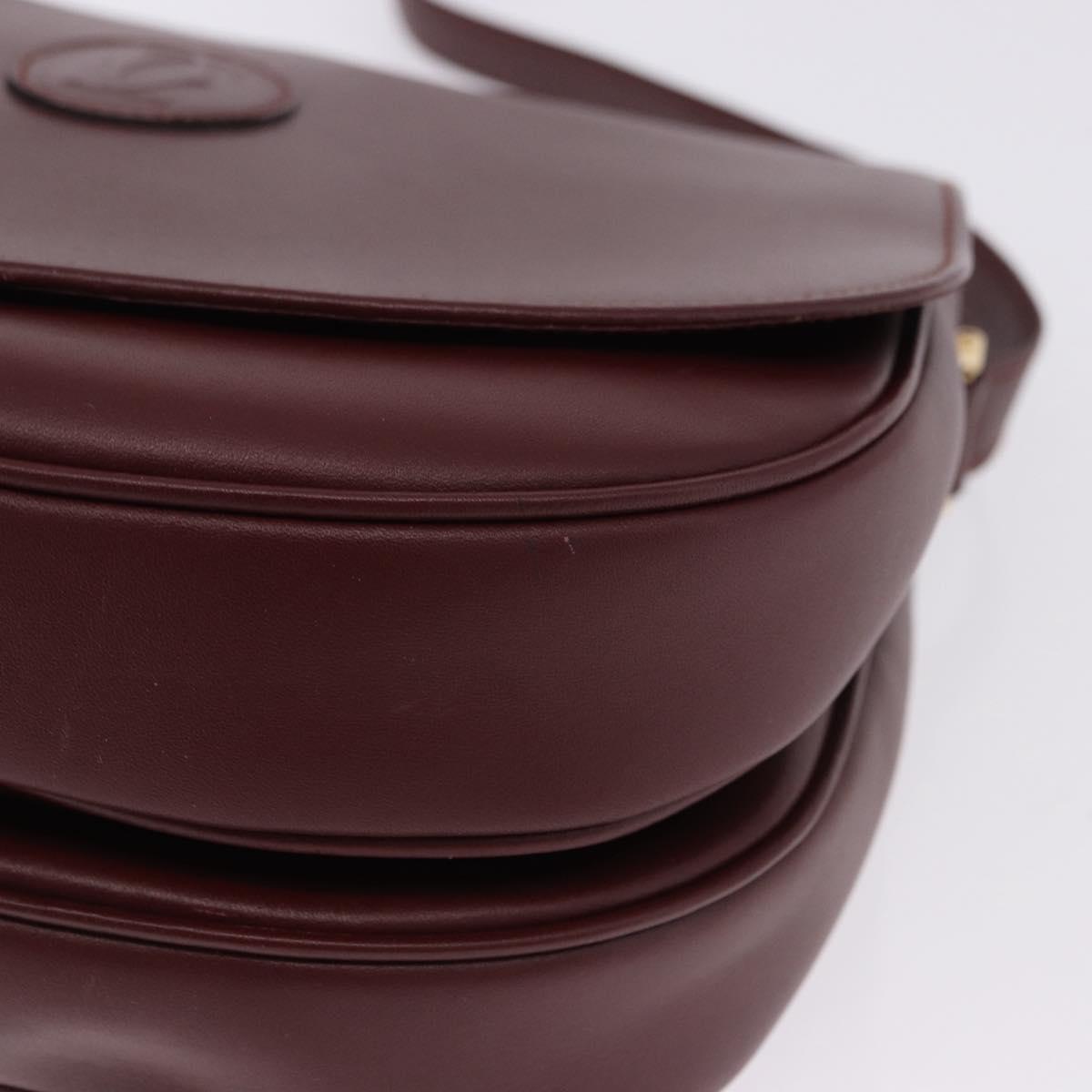 CARTIER Must Line Shoulder Bag Leather Bordeaux Gold Tone Auth ki6718A