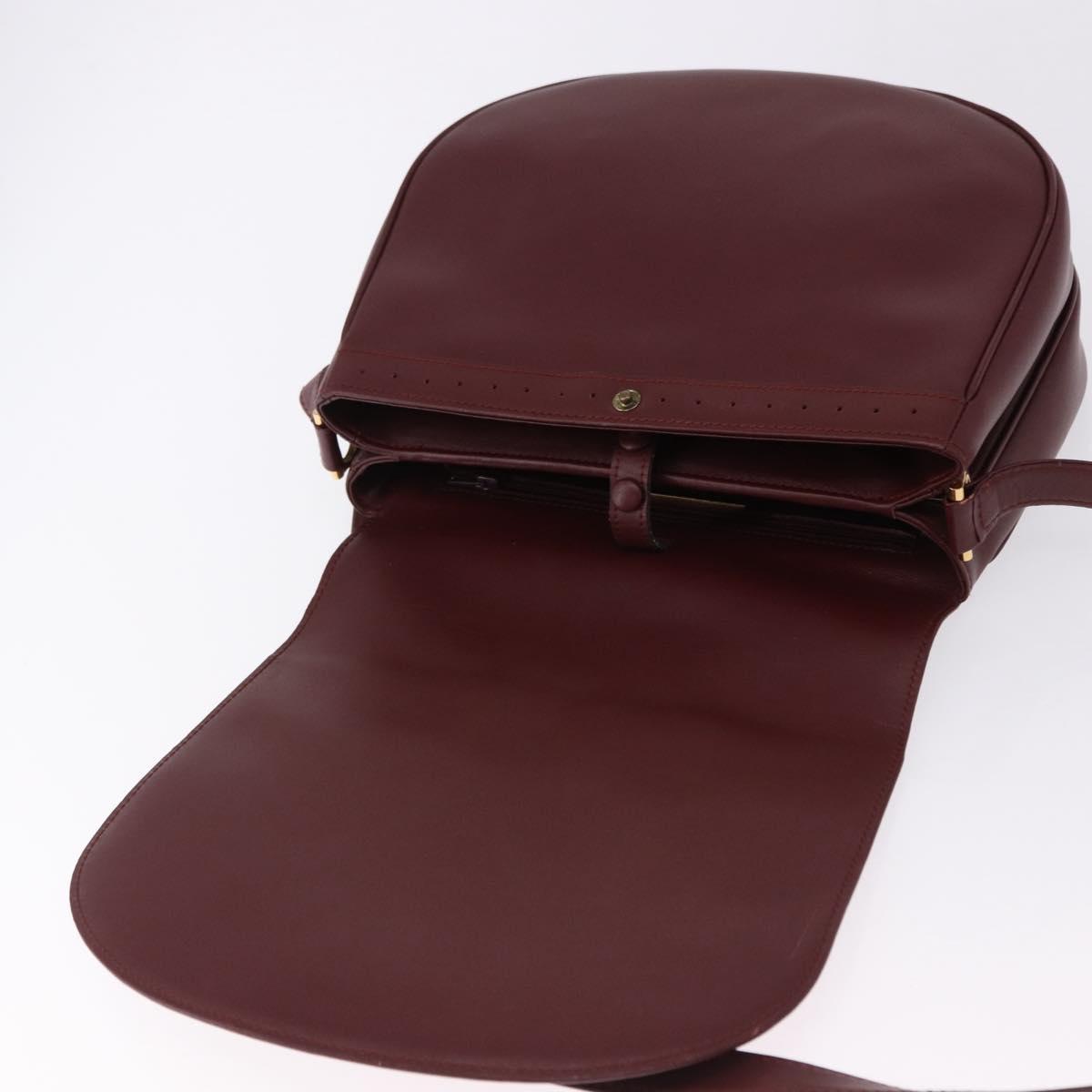 CARTIER Must Line Shoulder Bag Leather Bordeaux Gold Tone Auth ki6718A