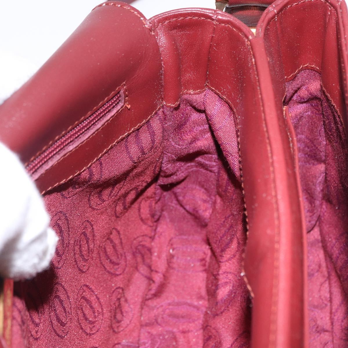 CARTIER Must Line Shoulder Bag Leather Bordeaux Gold Tone Auth ki6718A