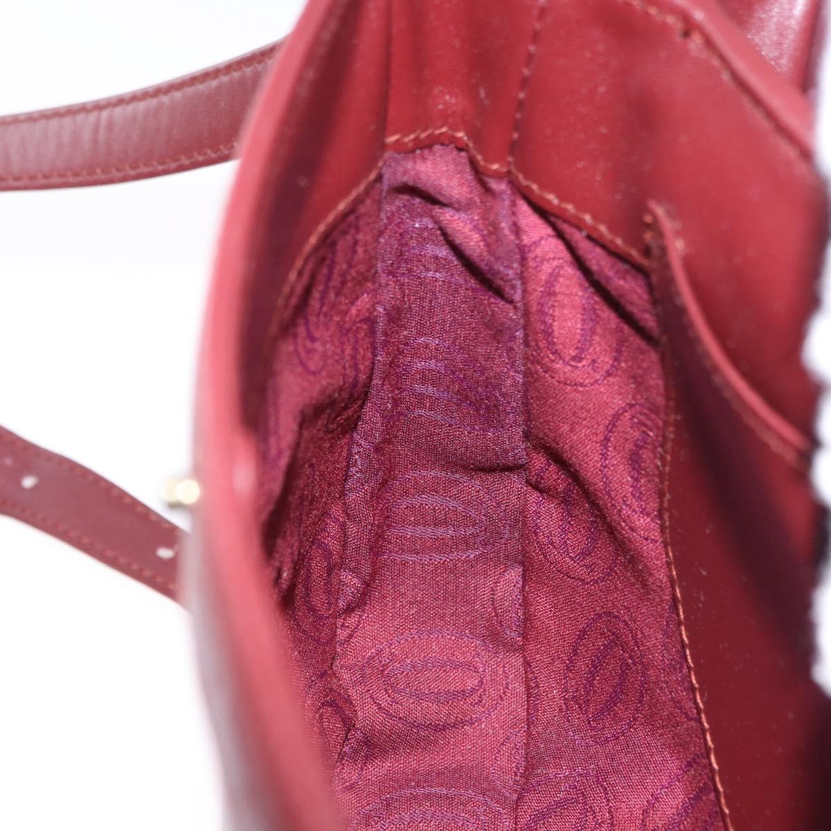 CARTIER Must Line Shoulder Bag Leather Bordeaux Gold Tone Auth ki6718A