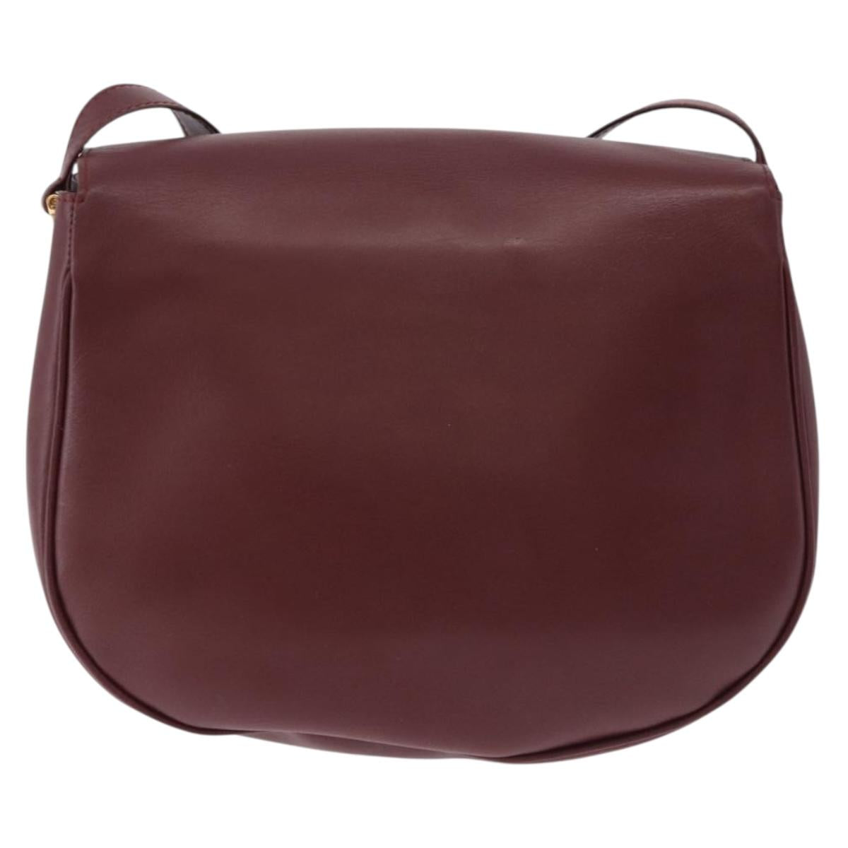CARTIER Must Line Shoulder Bag Leather Bordeaux Gold Tone Auth ki6718A