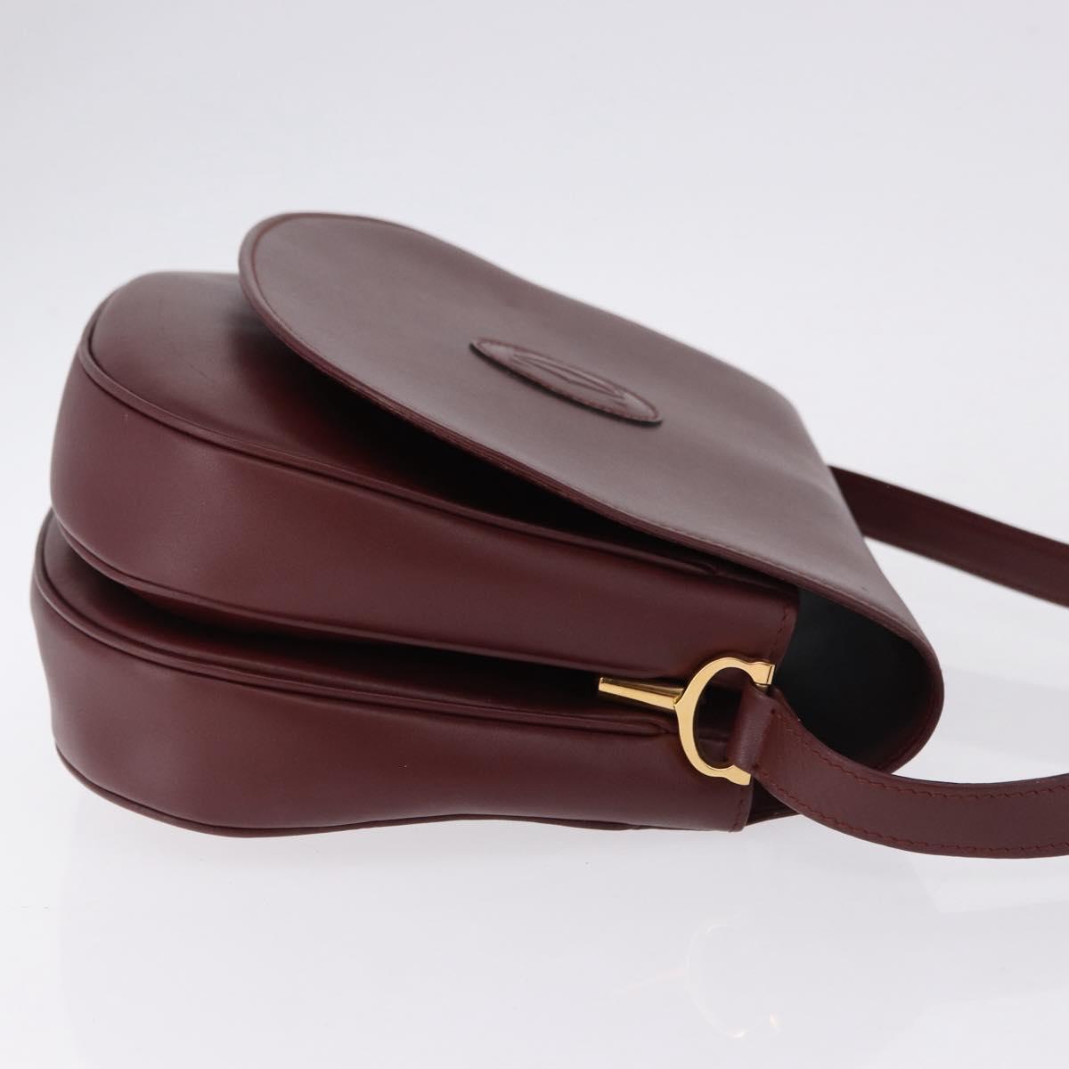 CARTIER Must Line Shoulder Bag Leather Bordeaux Gold Tone Auth ki6718A