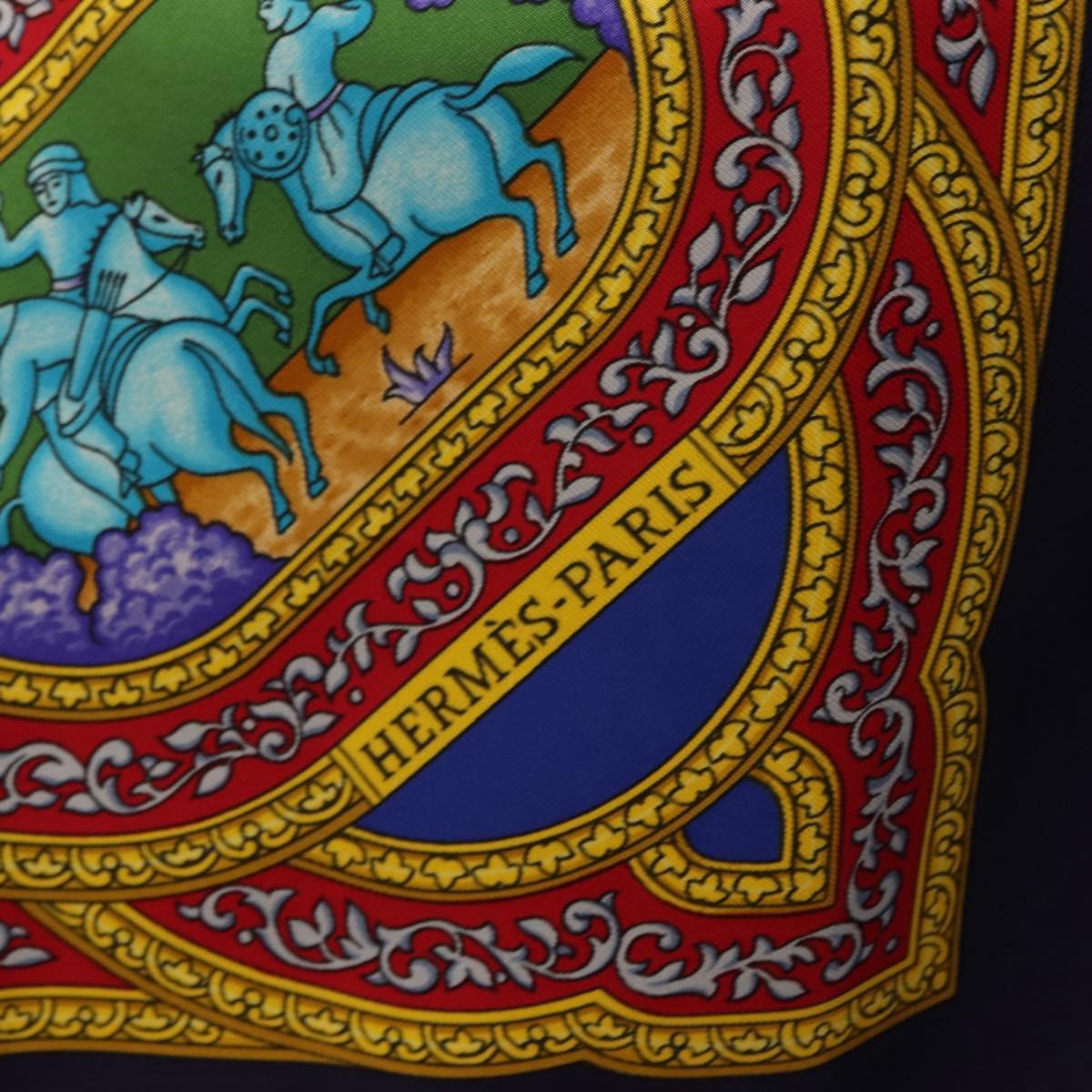 HERMES Carre 90 Scarf Silk Blue Red Auth ki6719