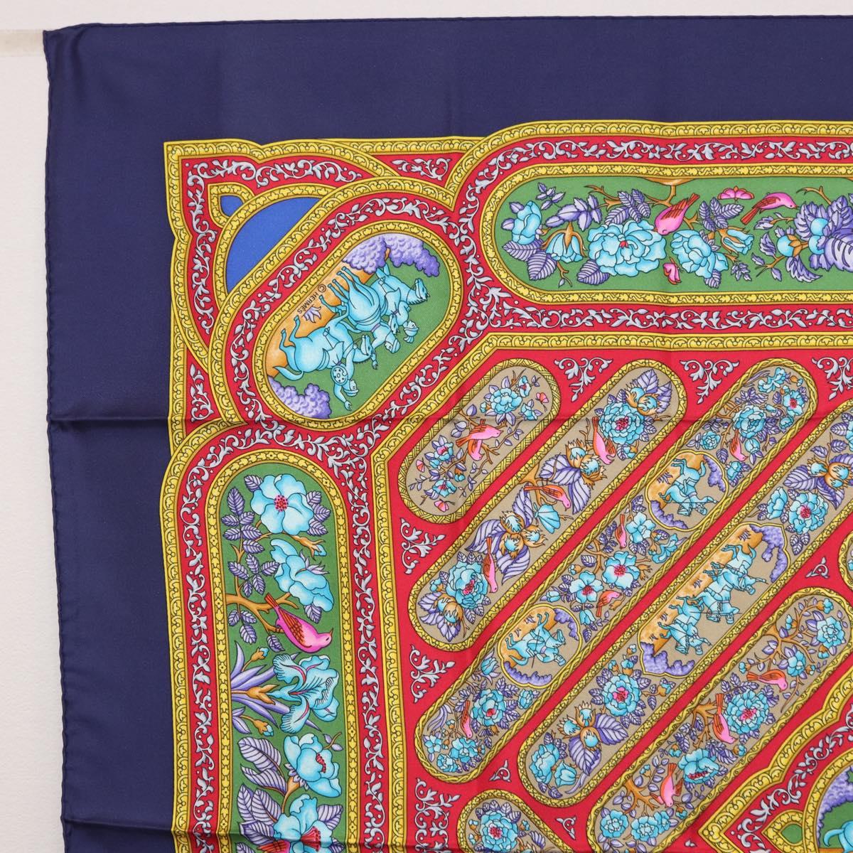 HERMES Carre 90 Scarf Silk Blue Red Auth ki6719