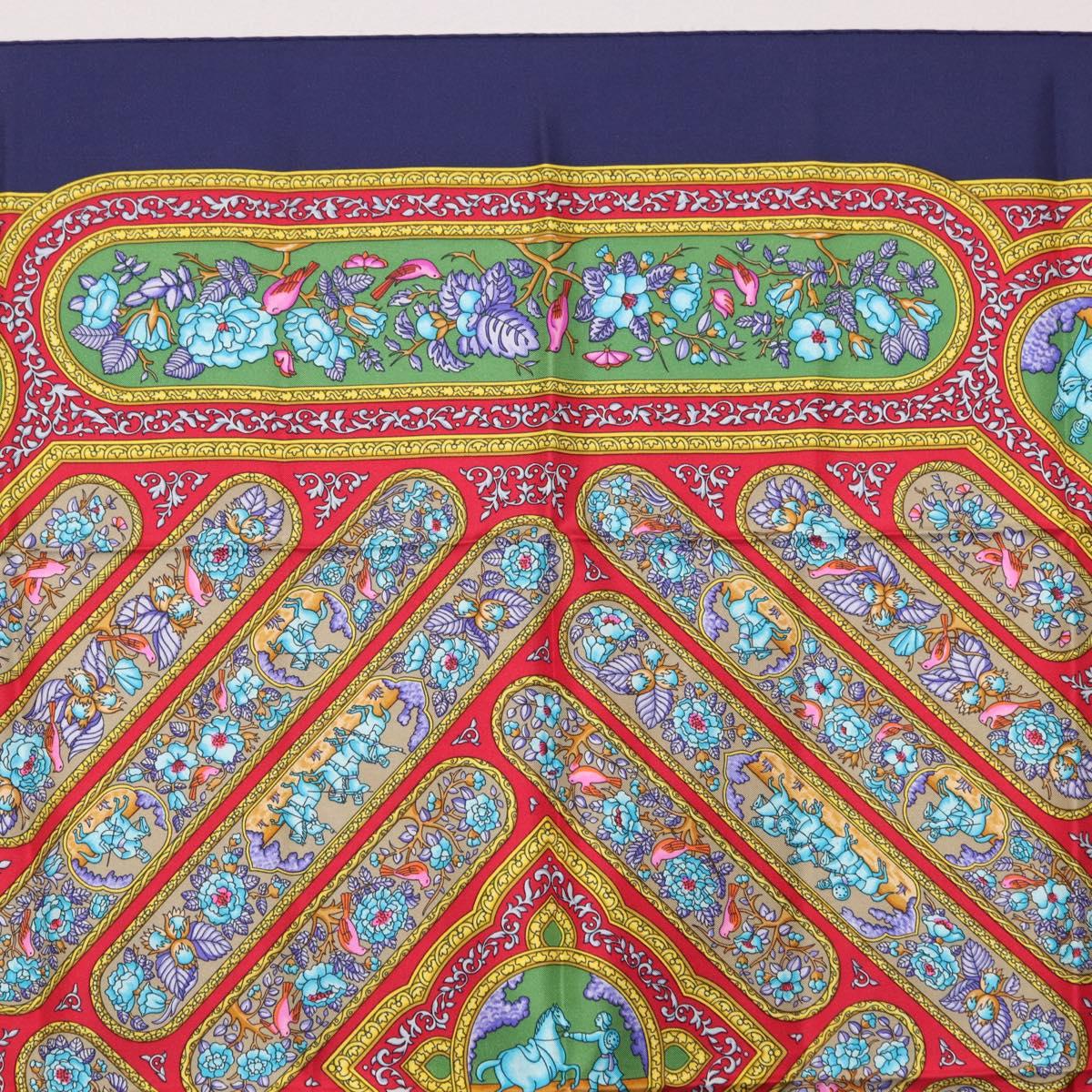 HERMES Carre 90 Scarf Silk Blue Red Auth ki6719