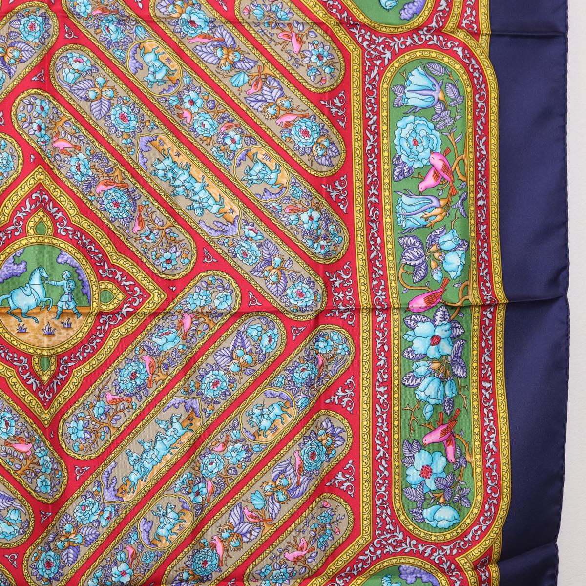 HERMES Carre 90 Scarf Silk Blue Red Auth ki6719