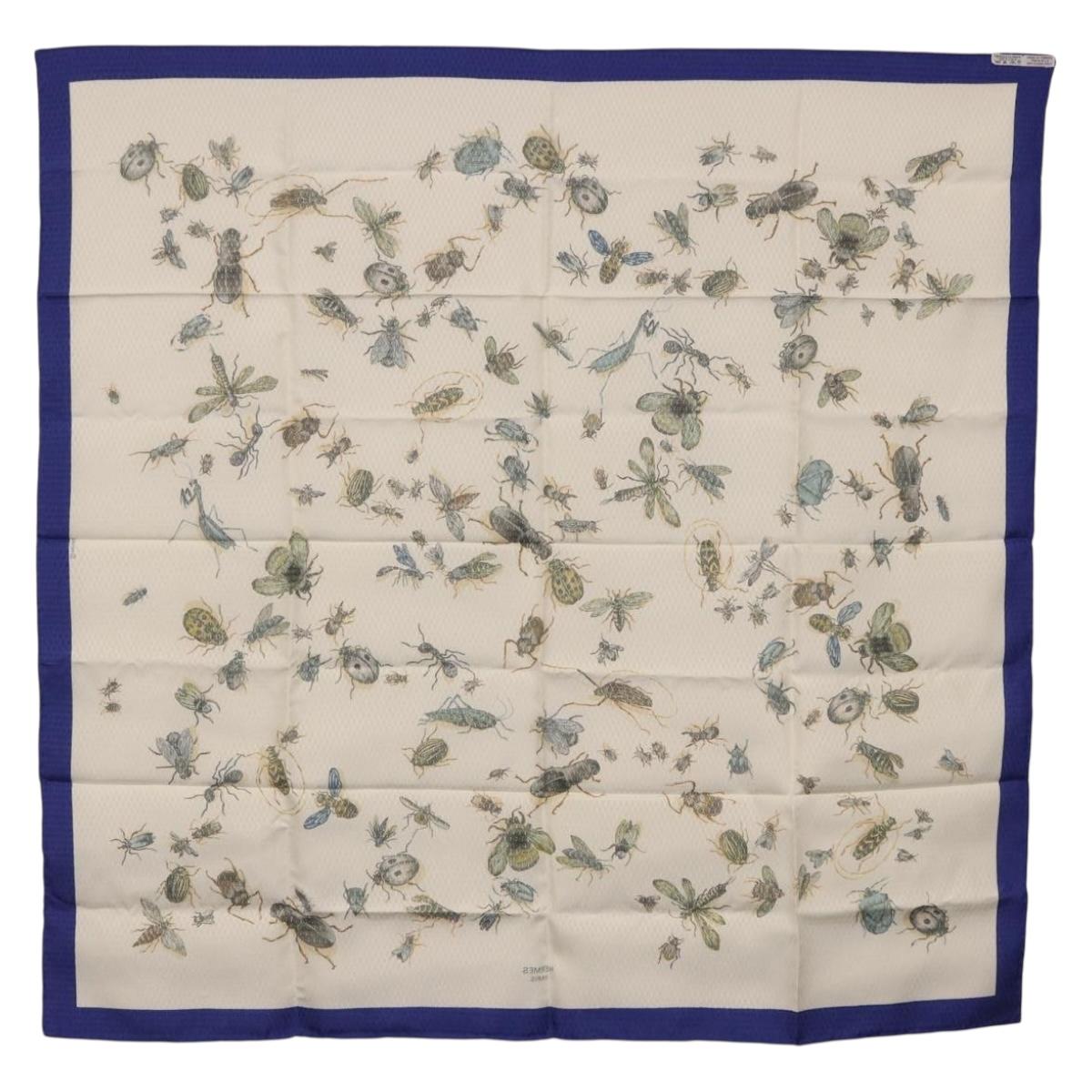 HERMES Carre 90 Scarf Silk Blue White Auth ki6720M