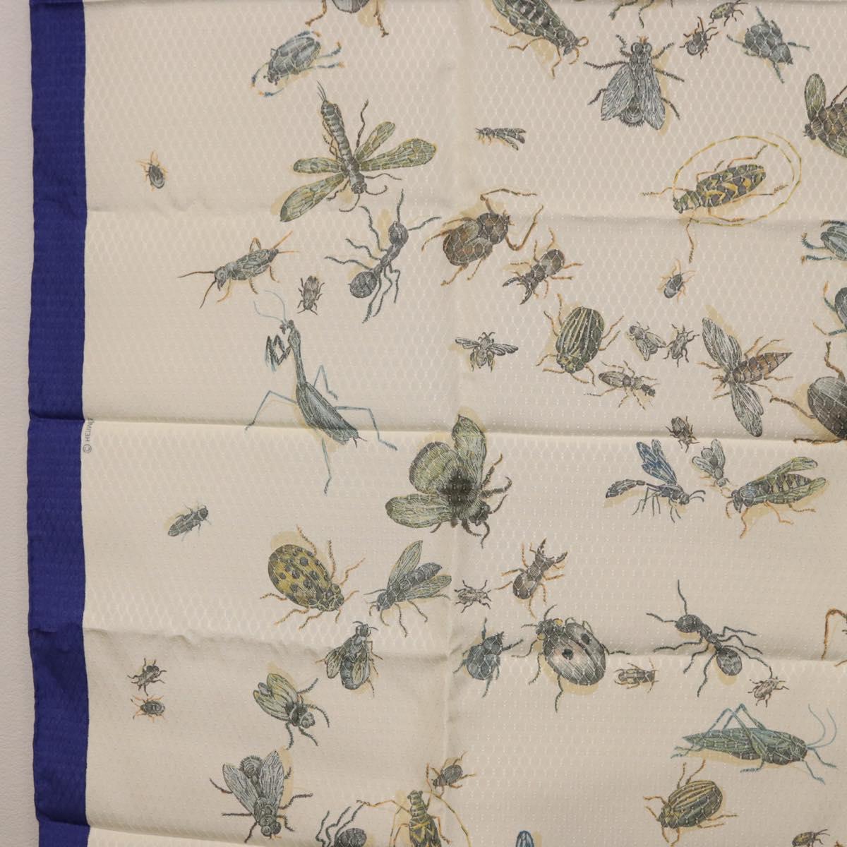 HERMES Carre 90 Scarf Silk Blue White Auth ki6720M