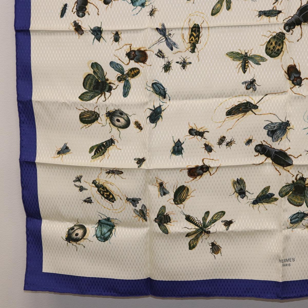 HERMES Carre 90 Scarf Silk Blue White Auth ki6720M