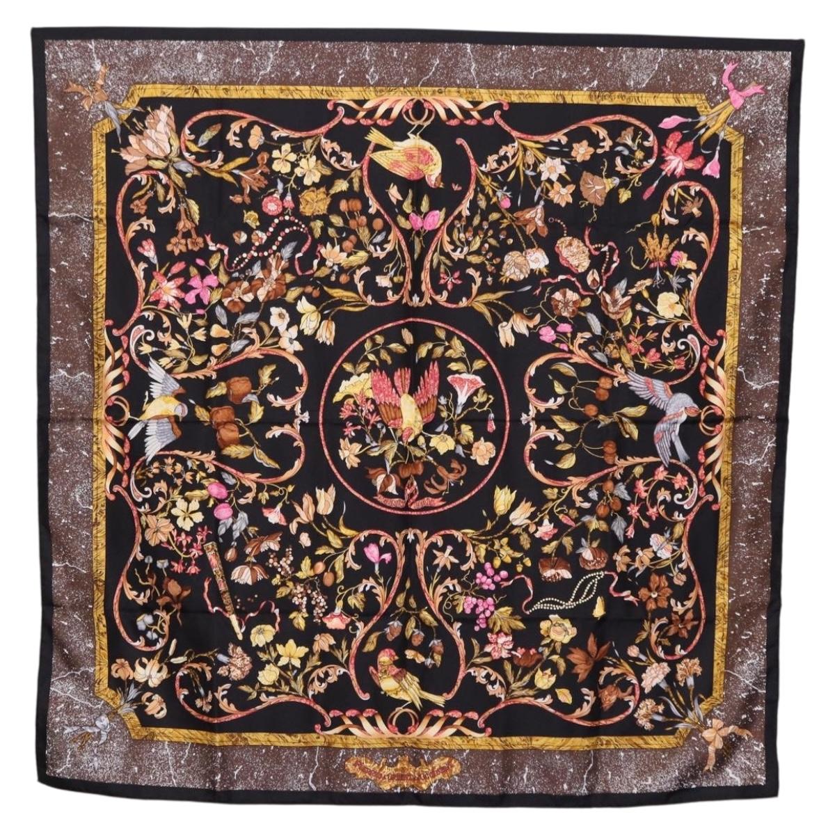 HERMES Carre 90 Scarf Silk ""PiERRES d' ORiENT et d' OCCiDENT Black Auth ki6722