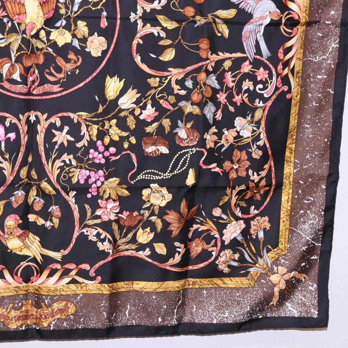HERMES Carre 90 Scarf Silk ""PiERRES d' ORiENT et d' OCCiDENT Black Auth ki6722
