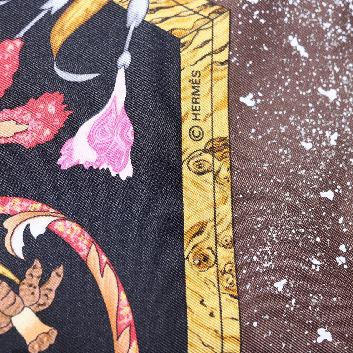 HERMES Carre 90 Scarf Silk ""PiERRES d' ORiENT et d' OCCiDENT Black Auth ki6722