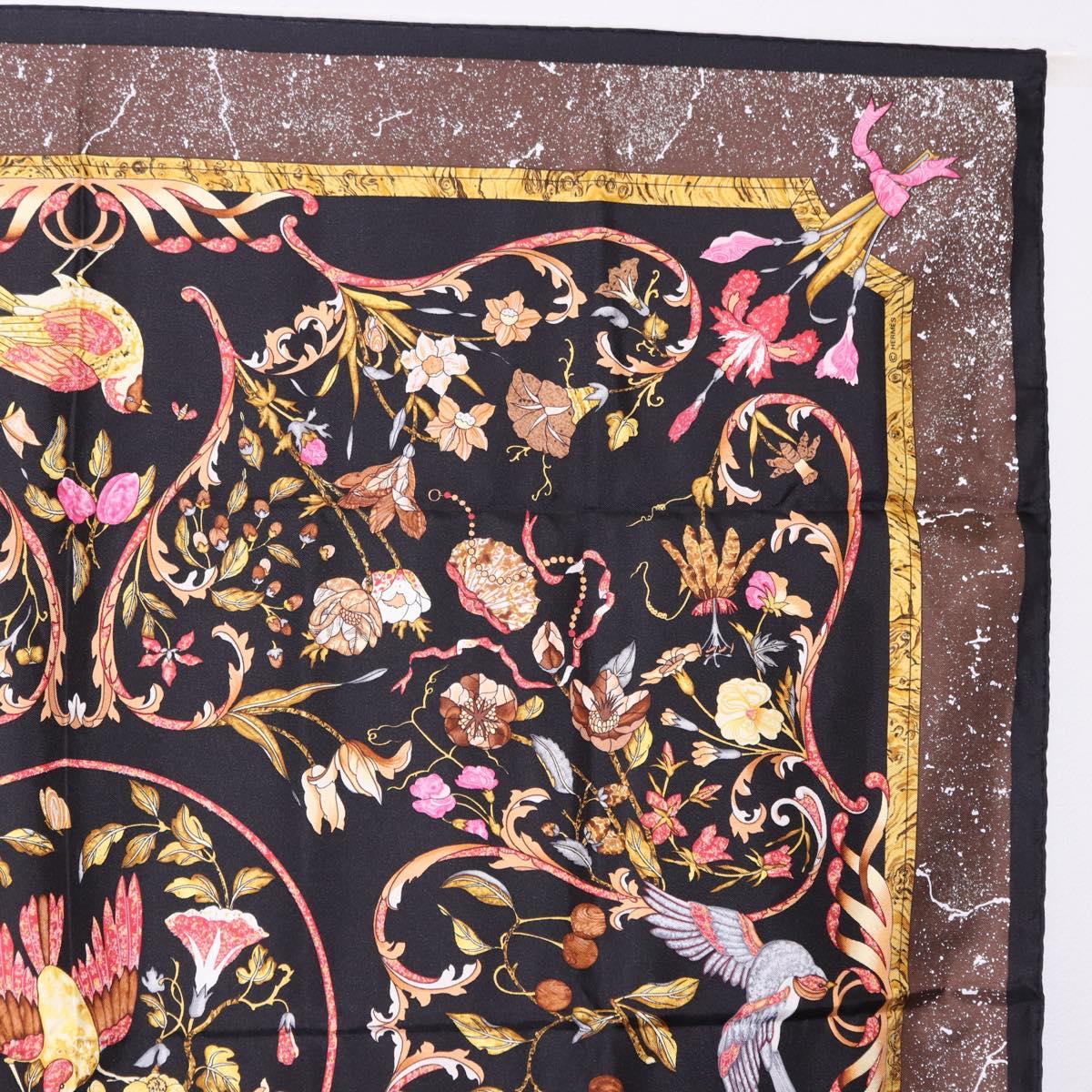 HERMES Carre 90 Scarf Silk ""PiERRES d' ORiENT et d' OCCiDENT Black Auth ki6722