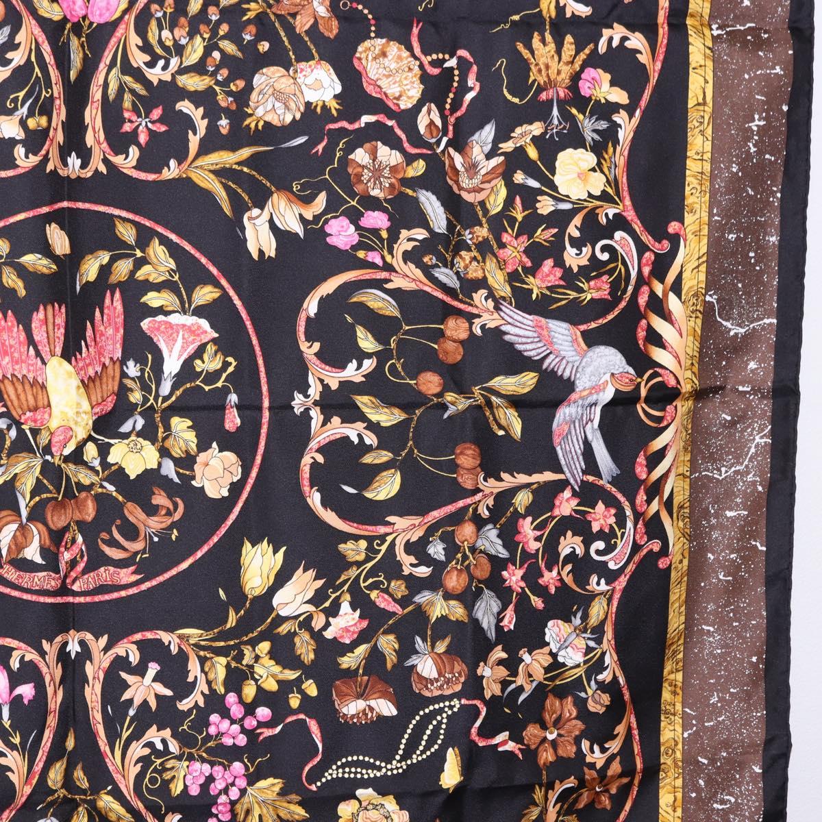 HERMES Carre 90 Scarf Silk ""PiERRES d' ORiENT et d' OCCiDENT Black Auth ki6722