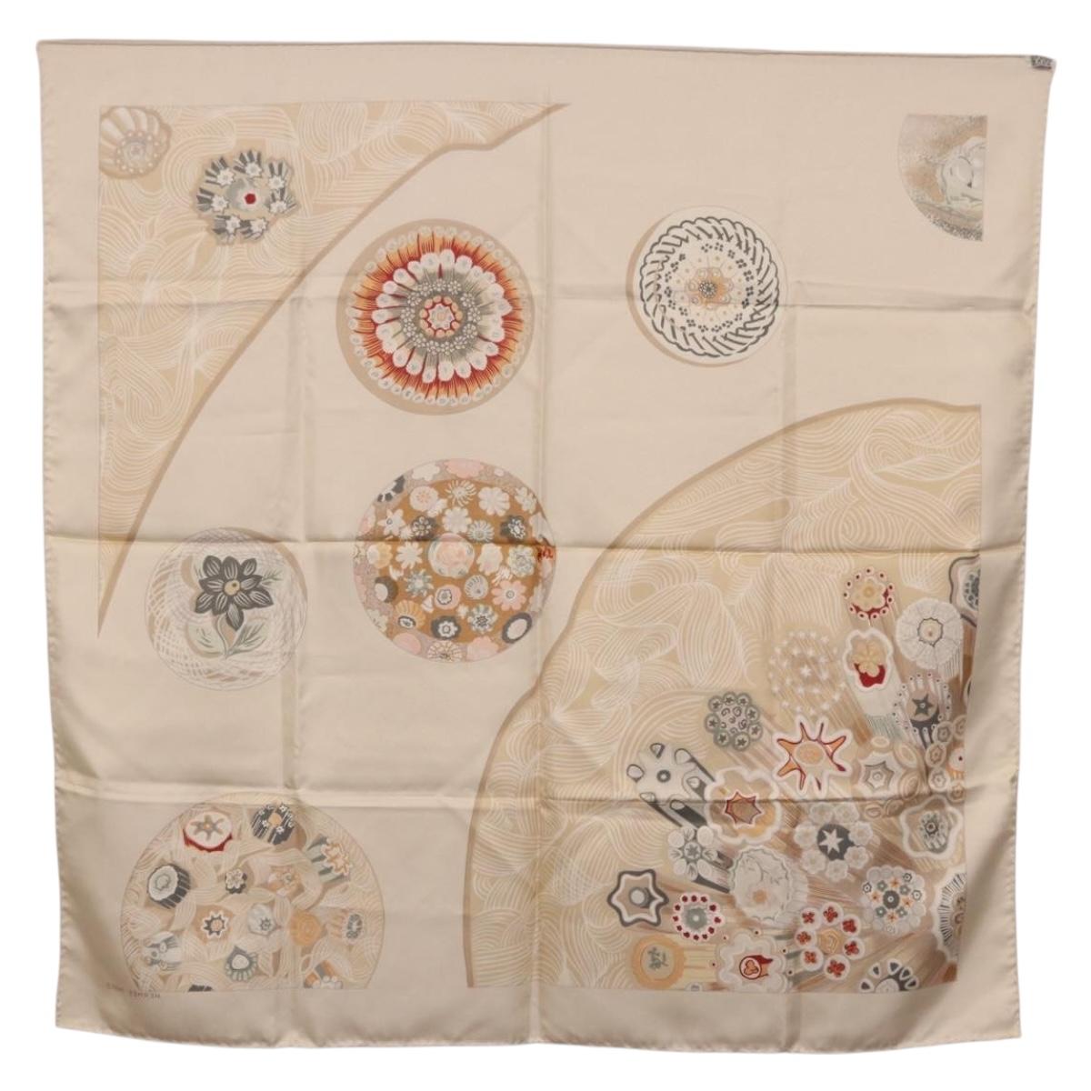 HERMES Carre 90 Scarf Silk Beige Auth ki6723M