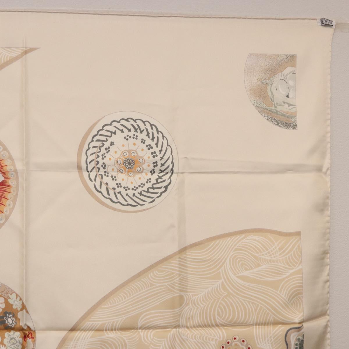 HERMES Carre 90 Scarf Silk Beige Auth ki6723M