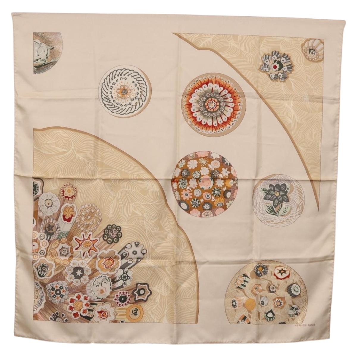 HERMES Carre 90 Scarf Silk Beige Auth ki6723M