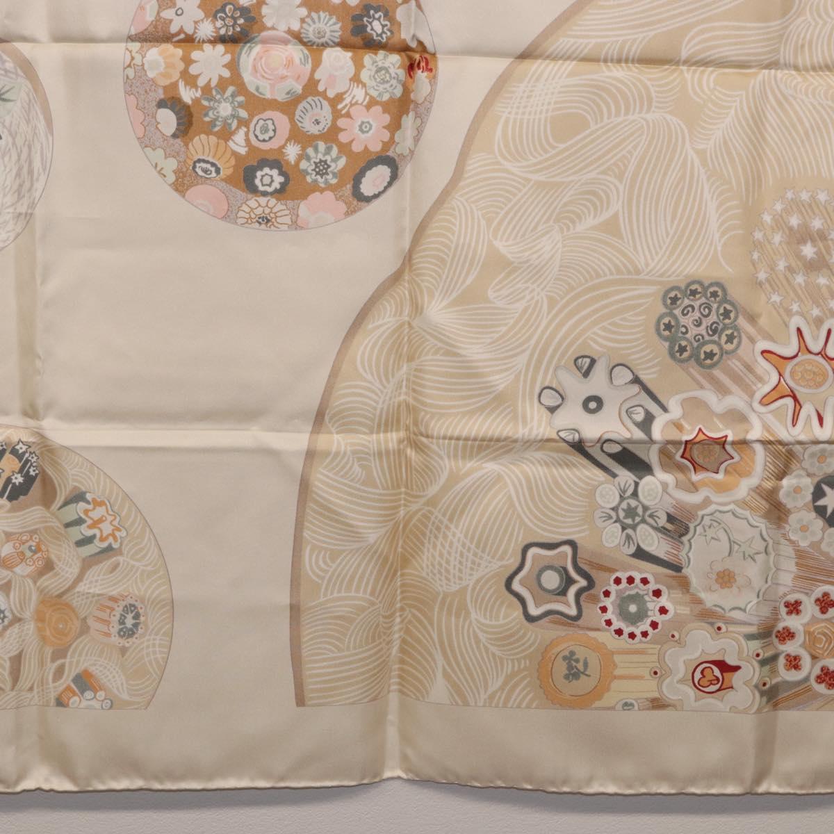 HERMES Carre 90 Scarf Silk Beige Auth ki6723M