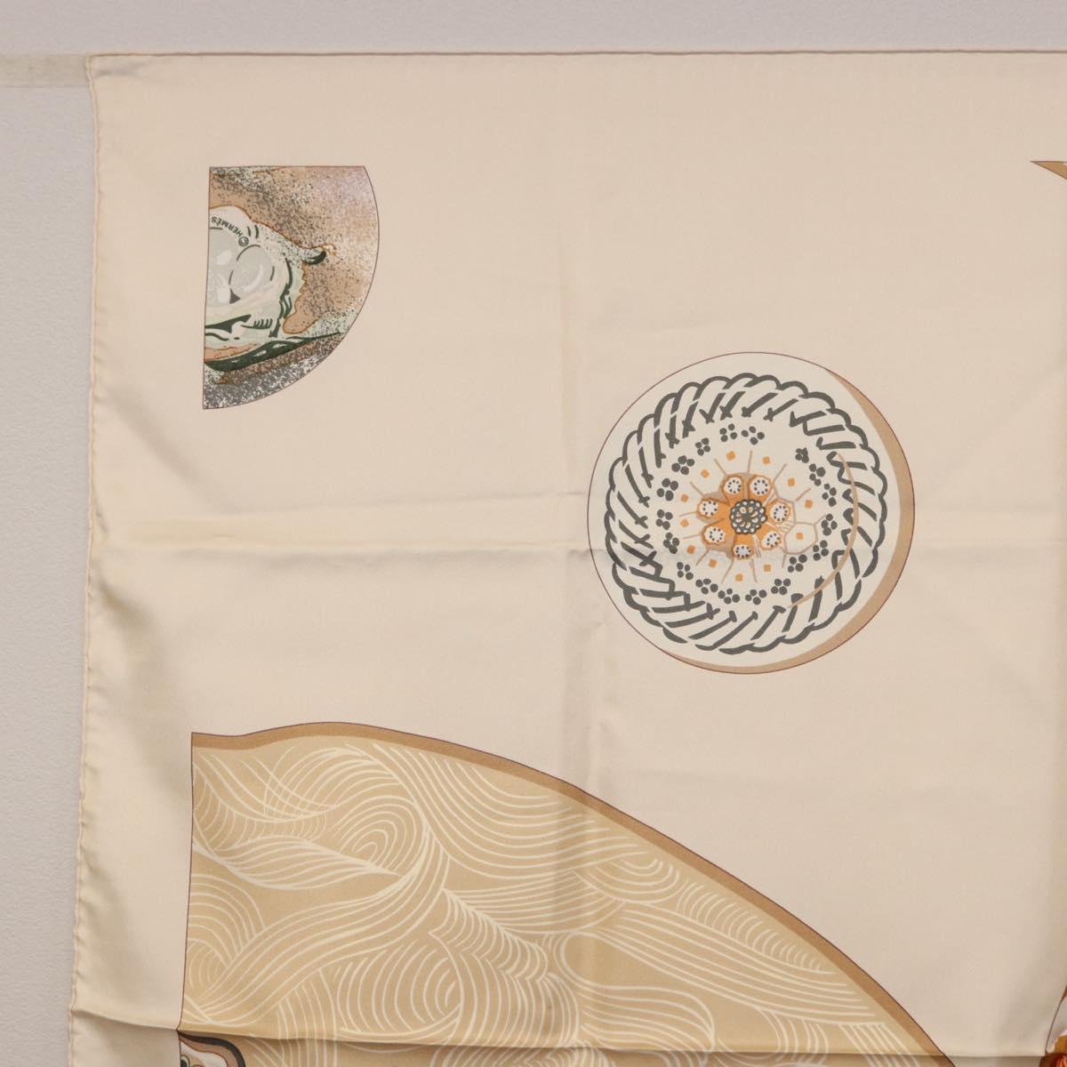HERMES Carre 90 Scarf Silk Beige Auth ki6723M
