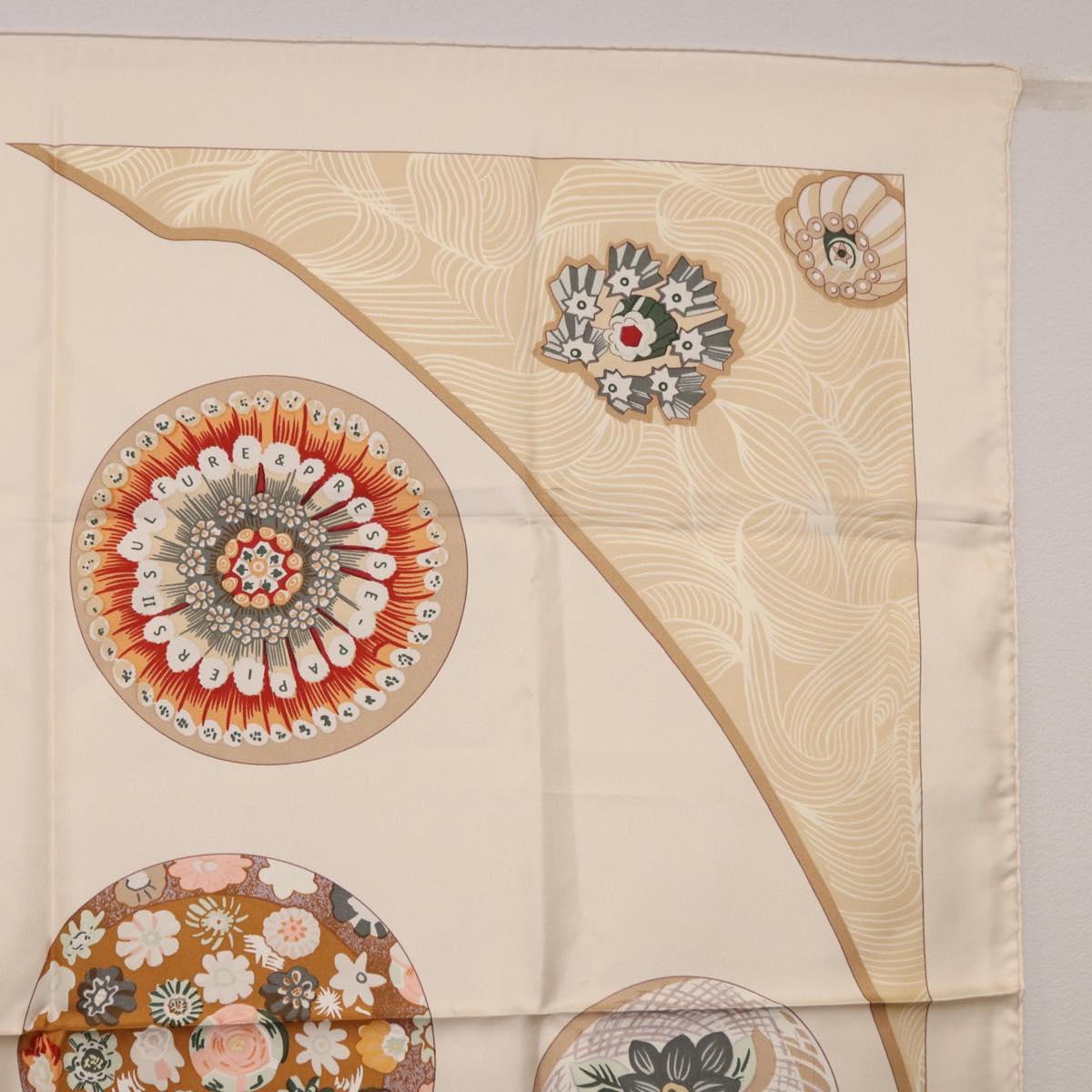 HERMES Carre 90 Scarf Silk Beige Auth ki6723M