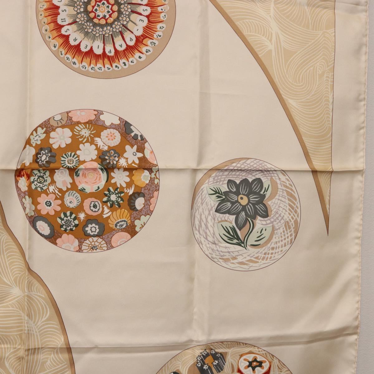 HERMES Carre 90 Scarf Silk Beige Auth ki6723M