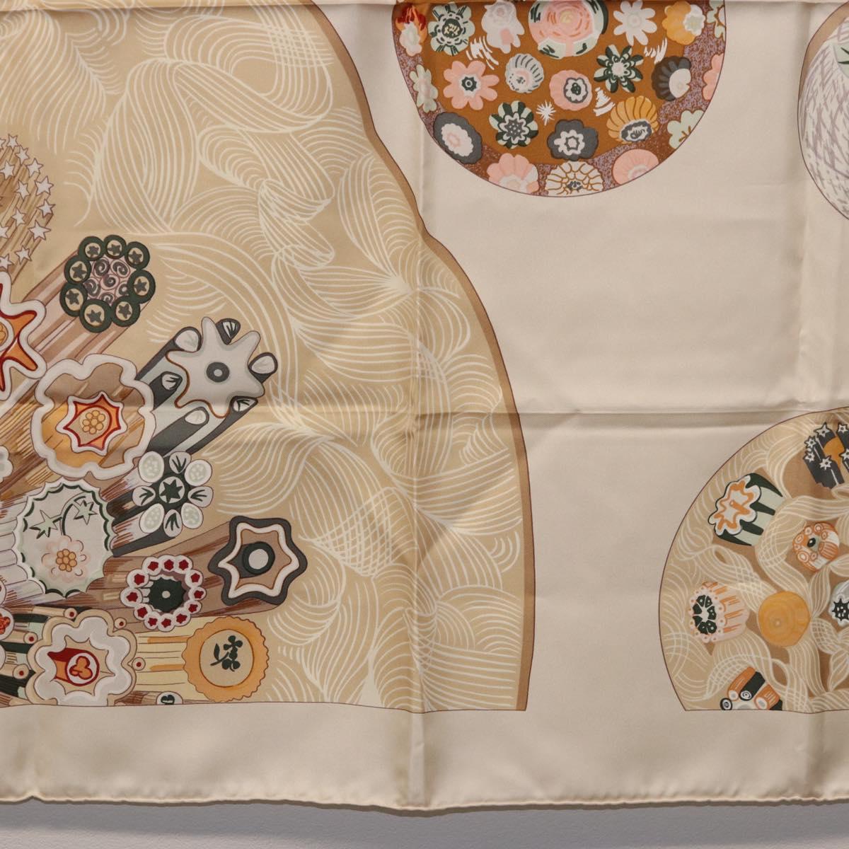 HERMES Carre 90 Scarf Silk Beige Auth ki6723M