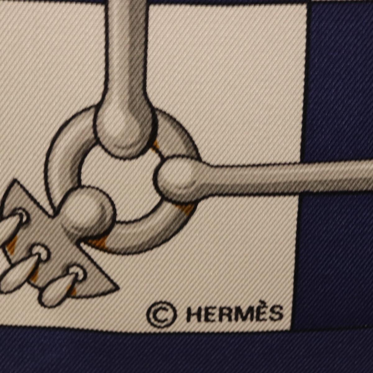 HERMES Carre 90 Scarf Silk ""Cliquetis"" Blue Gold Auth ki6724