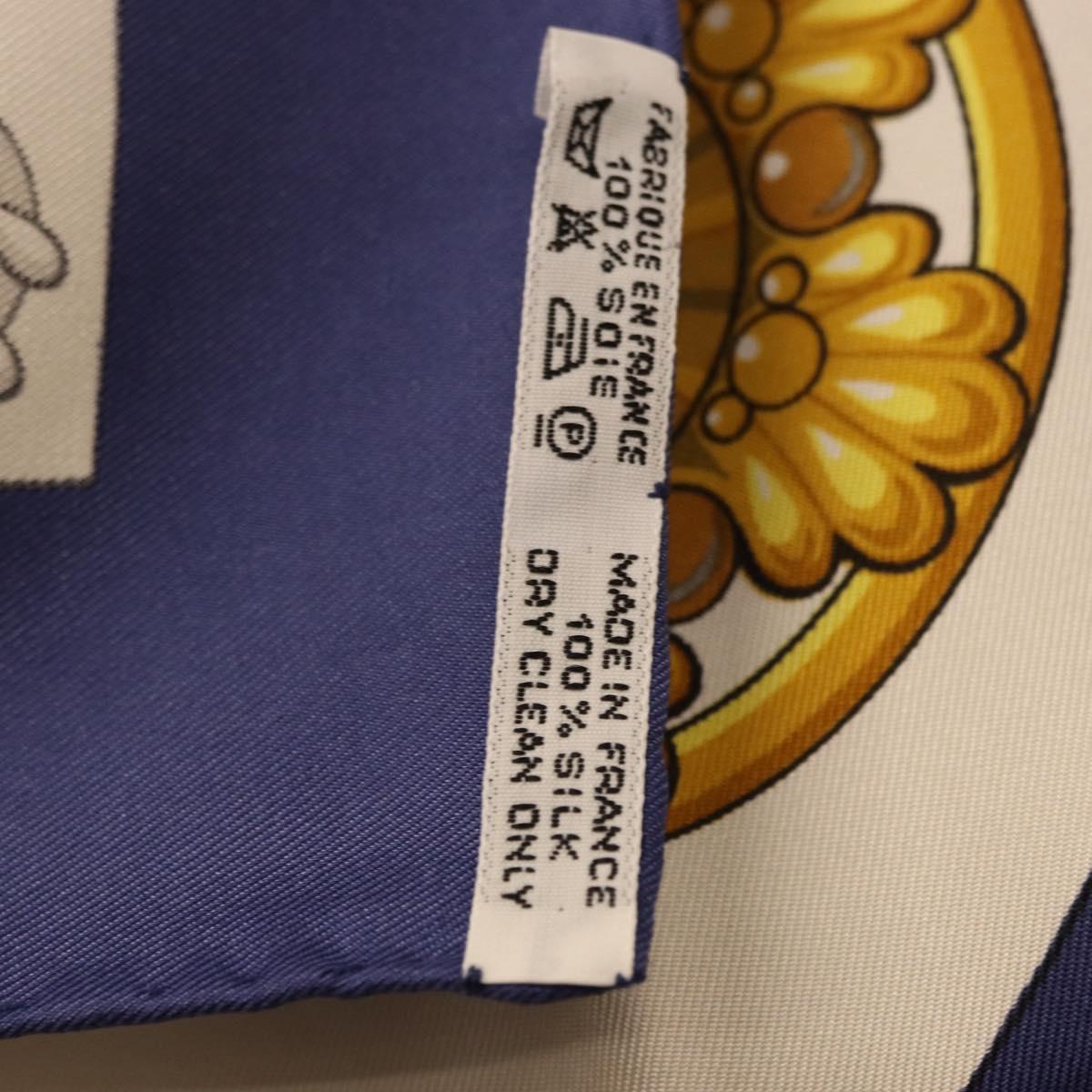 HERMES Carre 90 Scarf Silk ""Cliquetis"" Blue Gold Auth ki6724
