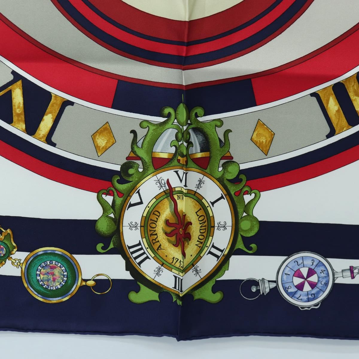 HERMES Carre 90 Scarf Silk ""la ronde des heures"" Navy White Auth ki6727M