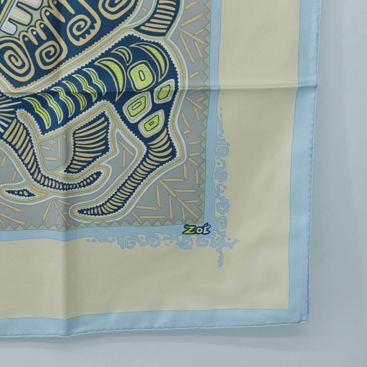 HERMES Carre 90 Scarf Silk ”LEGENDE KUNA PEUPLE DE PANAMA"" Blue Auth ki6728M