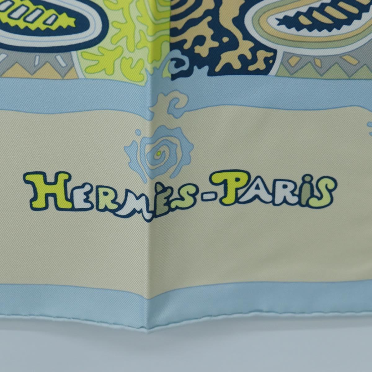 HERMES Carre 90 Scarf Silk ”LEGENDE KUNA PEUPLE DE PANAMA"" Blue Auth ki6728M