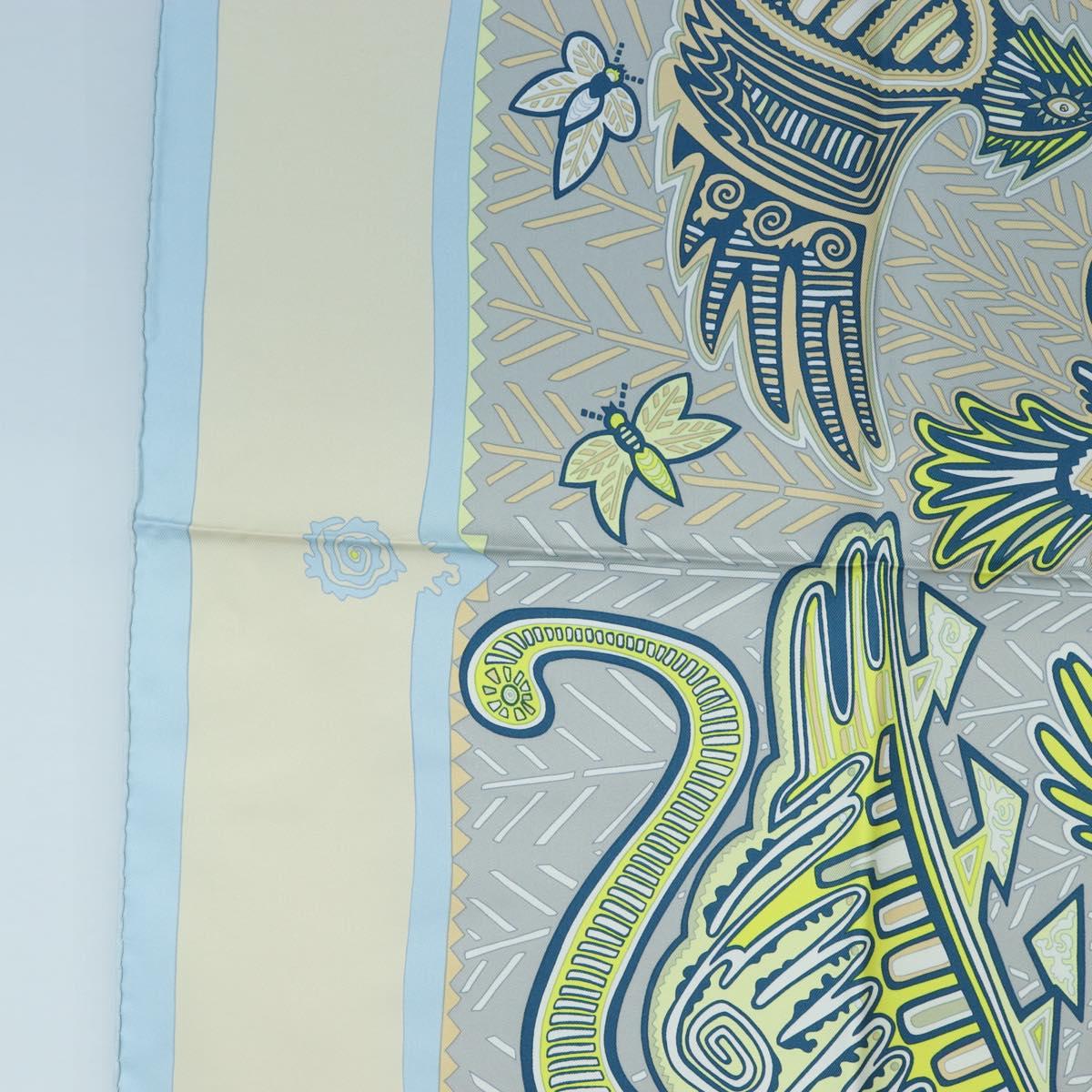 HERMES Carre 90 Scarf Silk ”LEGENDE KUNA PEUPLE DE PANAMA"" Blue Auth ki6728M