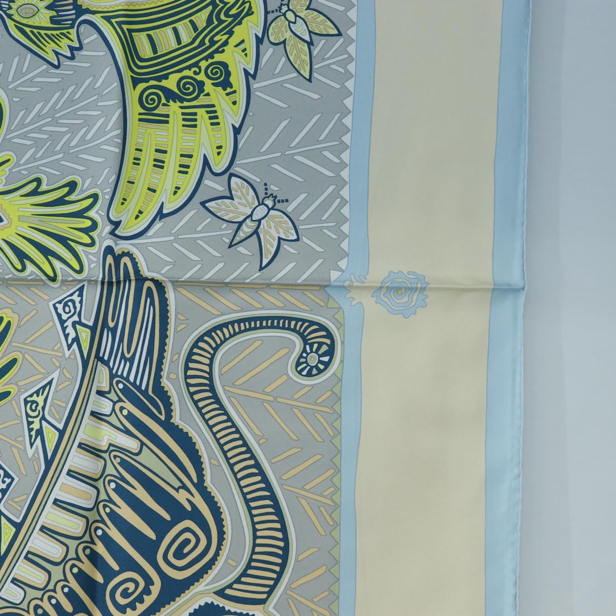 HERMES Carre 90 Scarf Silk ”LEGENDE KUNA PEUPLE DE PANAMA"" Blue Auth ki6728M