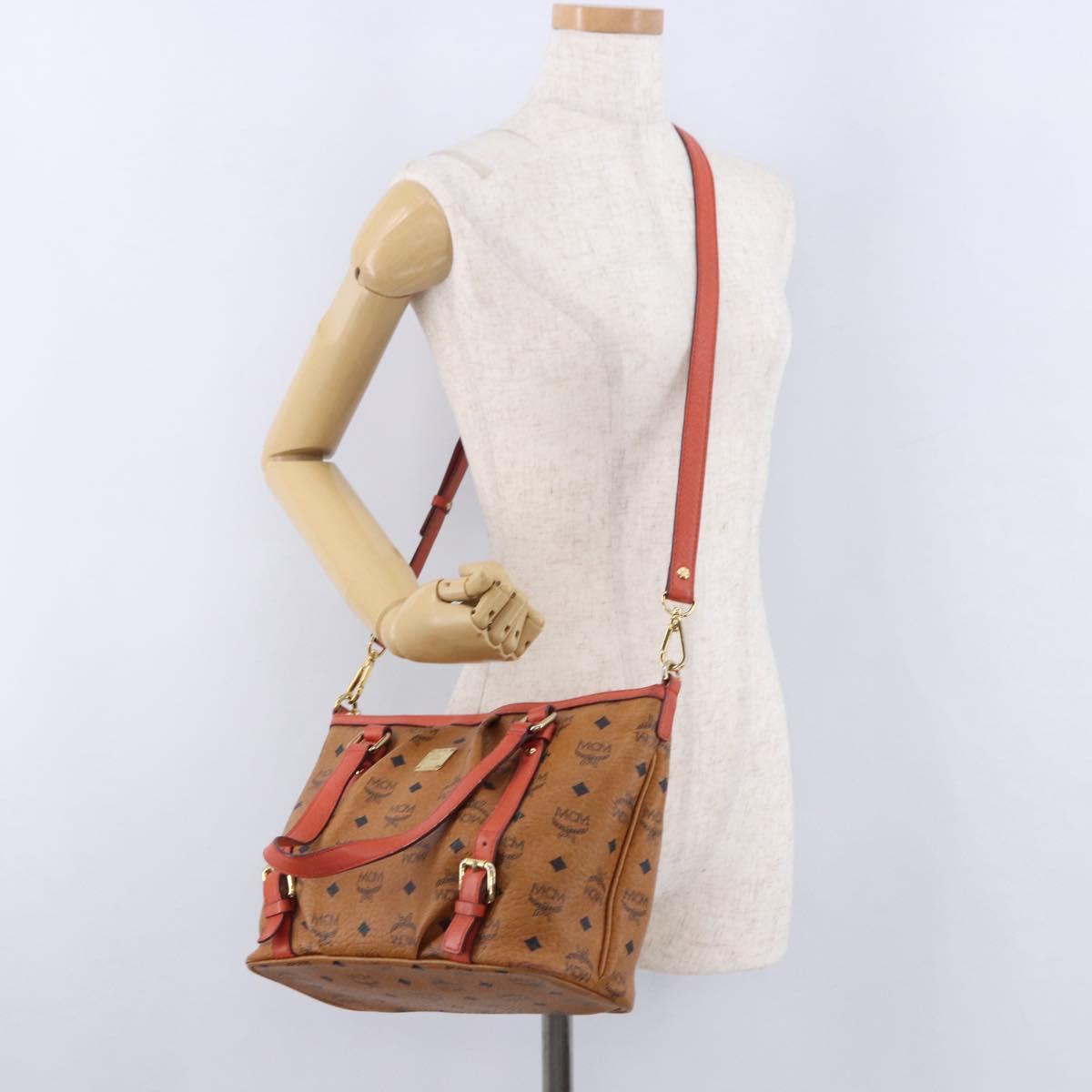 MCM Vicetos Tote Bag PVC Leather 2way Brown Gold Tone Auth ki6729A