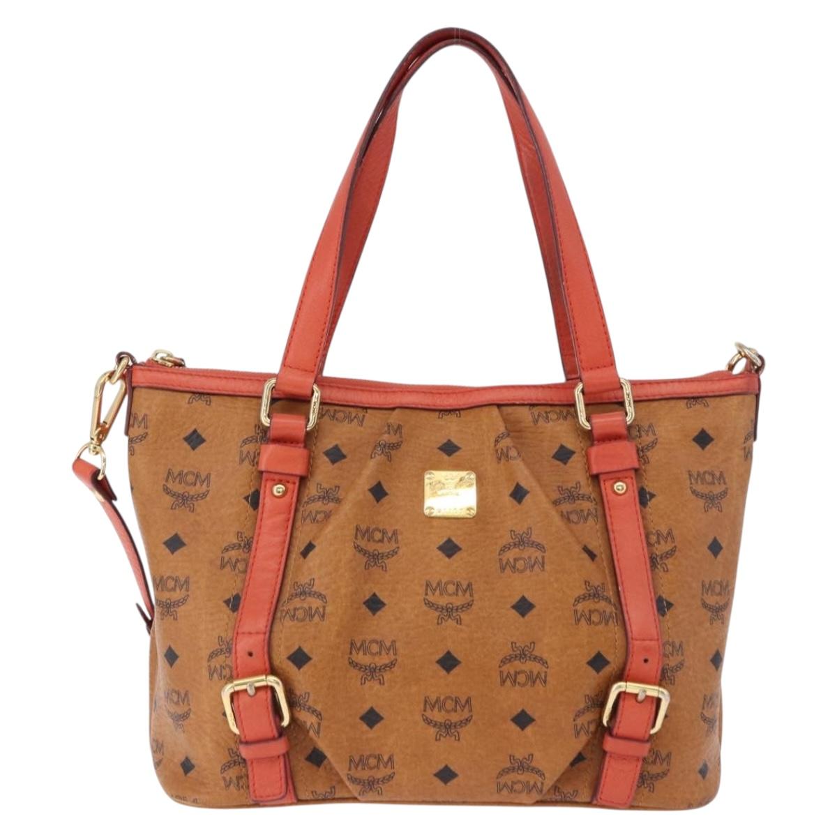 MCM Vicetos Tote Bag PVC Leather 2way Brown Gold Tone Auth ki6729A